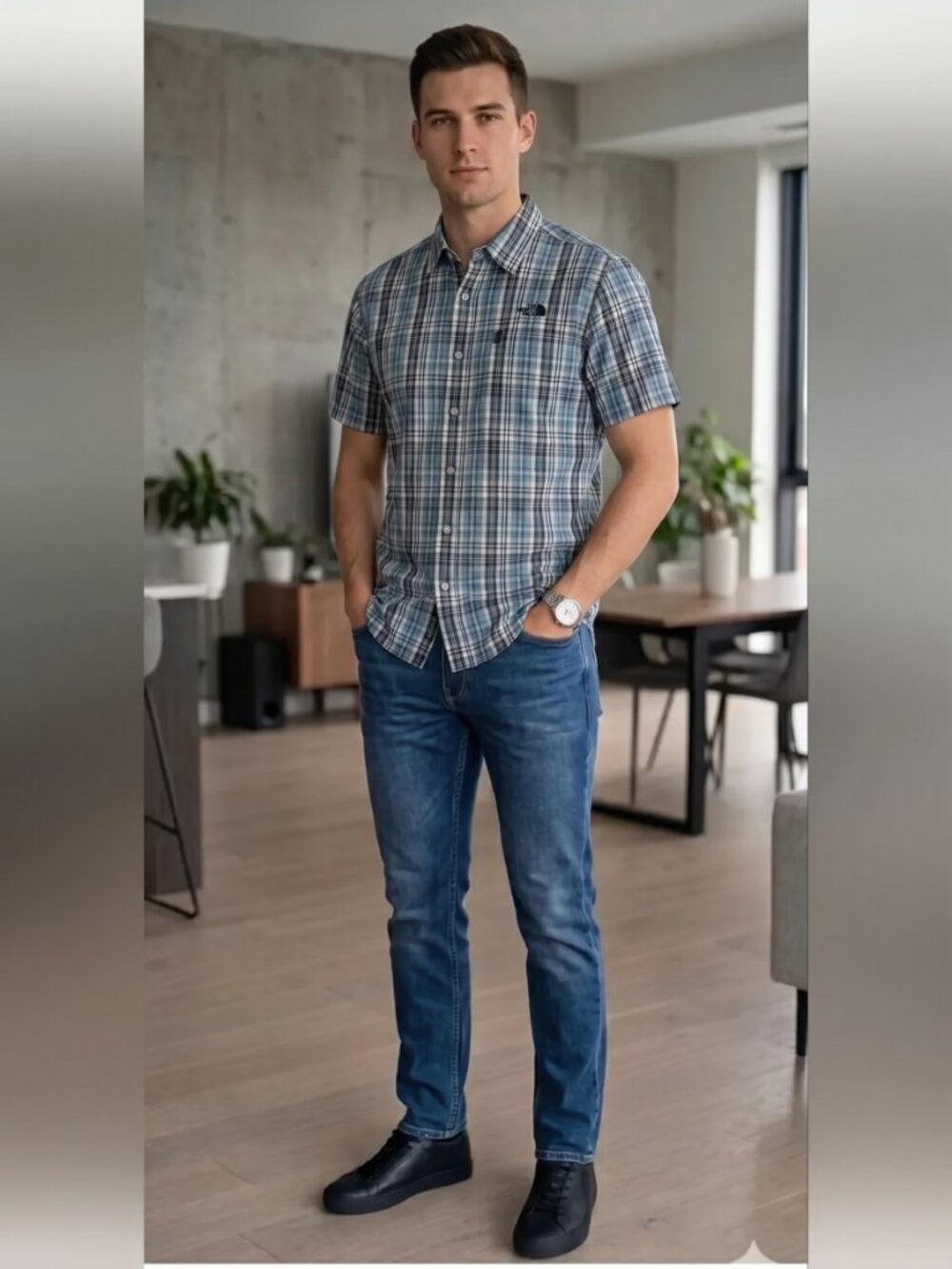 THE NORTH FACE MENS BUTTON DOWN PLAID SHIRT (XL)